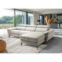 ECKSOFA SONO in Lederlook Echtleder Platinfarben Armteilverstellung, Kopfteilverstellung  252/179 cm  - Platinfarben/Schwarz, Design, Leder/Textil (252/179cm) - Livetastic