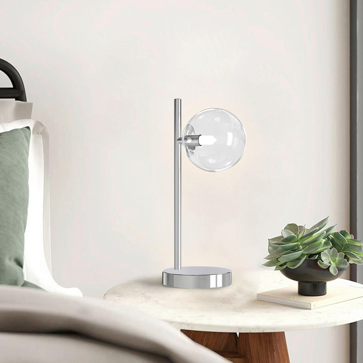 TISCHLEUCHTE 13/35 cm   - Chromfarben/Schwarz, Design, Glas/Kunststoff (13/35cm)