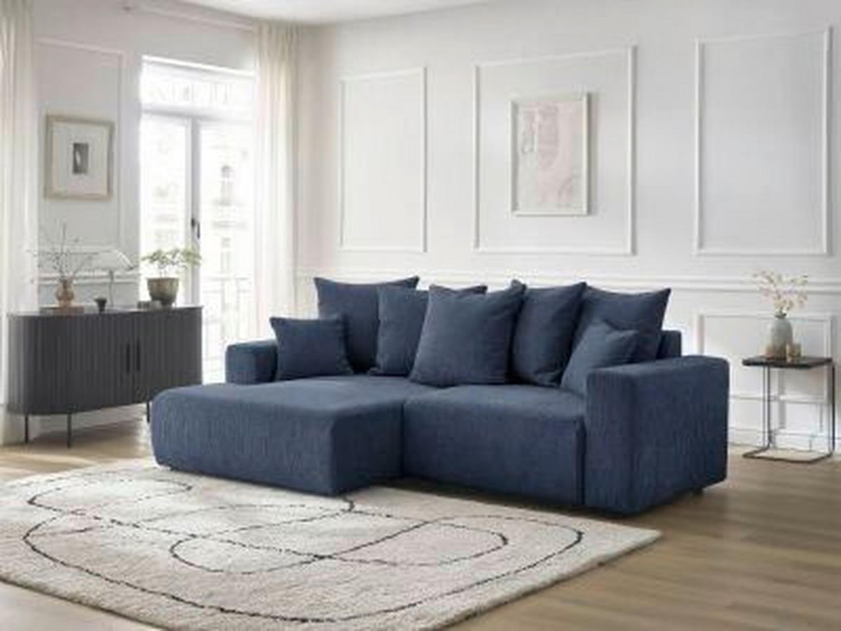 ECKSOFA Ottomane links  ATILLA Dunkelblau Struktur  - Schwarz/Dunkelblau, MODERN, Kunststoff/Textil (149/244cm)