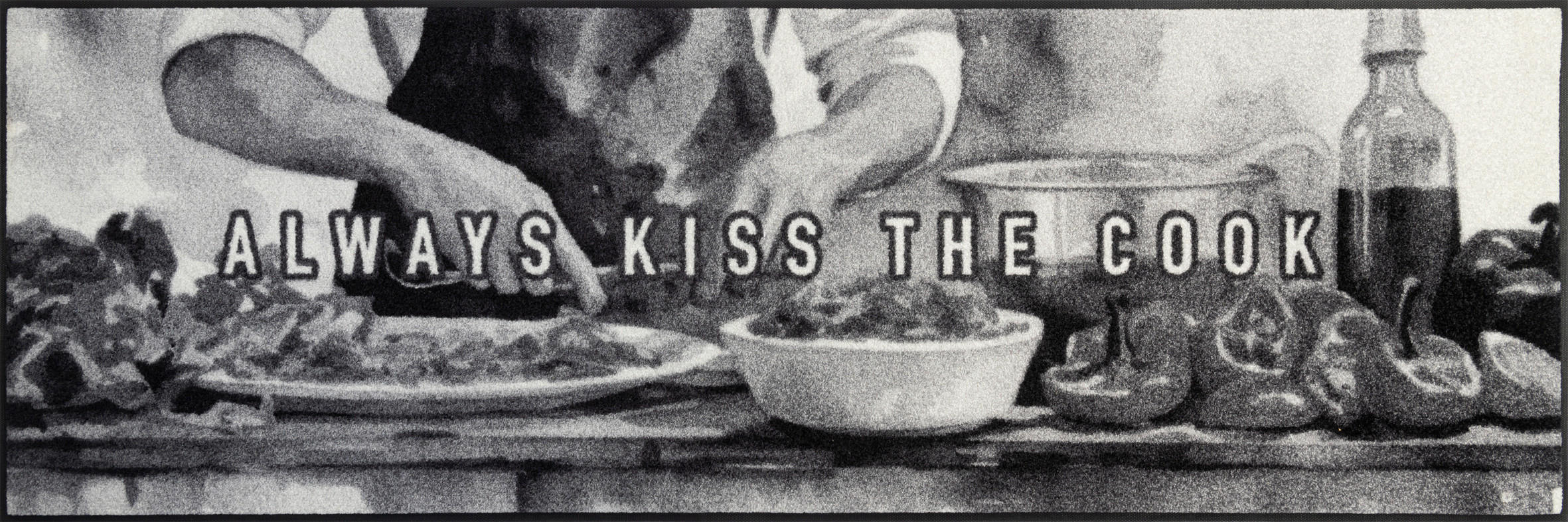 KÜCHENLÄUFER 60/180 cm Kiss the Cook Grau  - Grau, Design, Kunststoff/Textil (60/180cm) - wash+dry