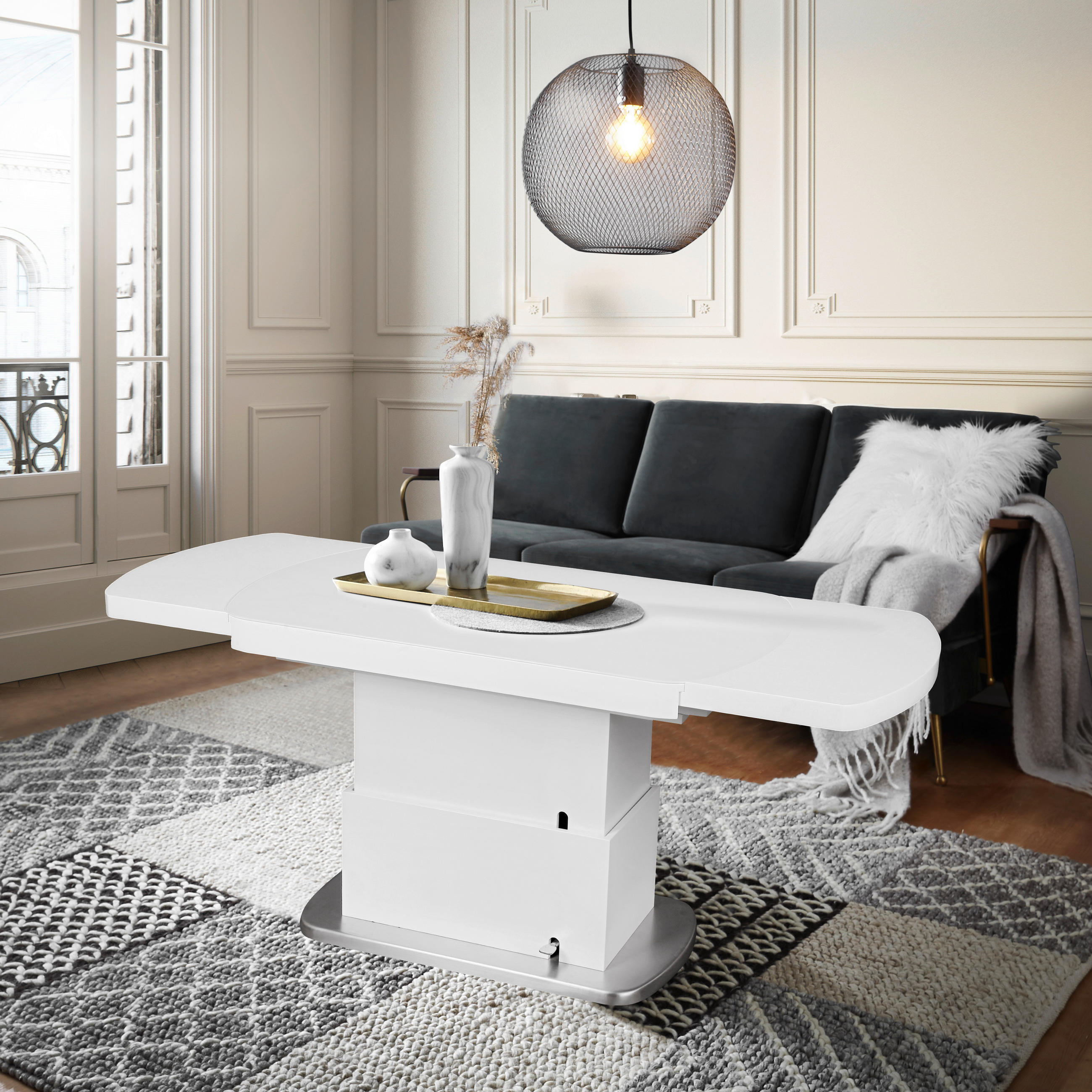 COUCHTISCH in Metall, Glas, Holzwerkstoff 120/75/50 cm - Weiss/Silberfarben, Konventionell, Glas/Holzwerkstoff (120/75/50cm) - Venda