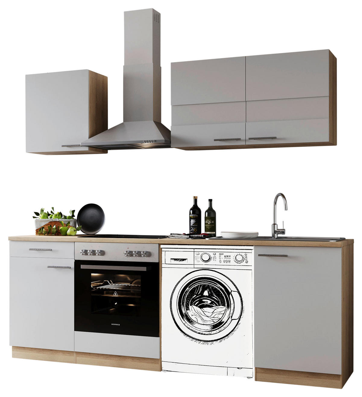 MODULKÖK 220 cm   i vit  - stålfärgad/vit, Basics, metall/trämaterial (220cm) - Respekta
