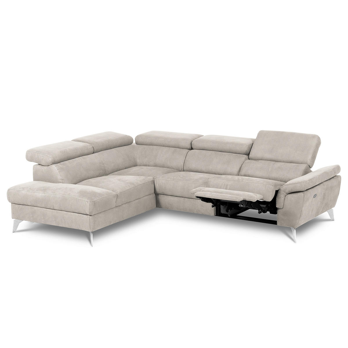 ECKSOFA SONO in Lederlook Hellgrau Armteilverstellung, Kopfteilverstellung  210/265 cm  - Chromfarben/Hellgrau, Design, Textil/Metall (210/265cm) - Livetastic