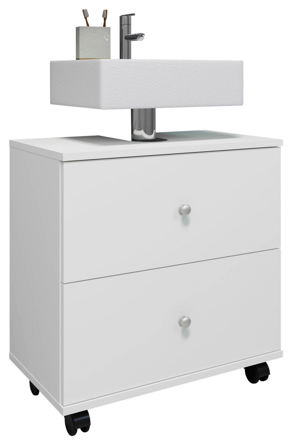 TVÄTTSTÄLLSUNDERSKÅP 60/61/33 cm  - vit/silver, Modern, trämaterial/plast (60/61/33cm) - MID.YOU