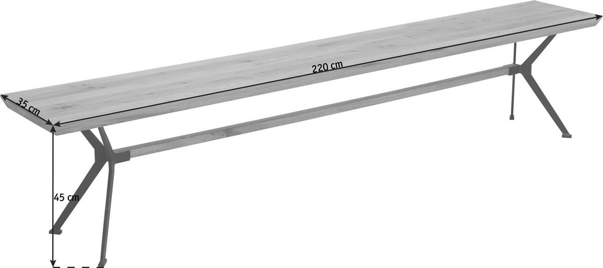 SEDACÍ LAVICE, divoký dub, černá, barvy dubu - černá/barvy dubu, Natur, kov/dřevo (220/45/35cm) - Linea Natura