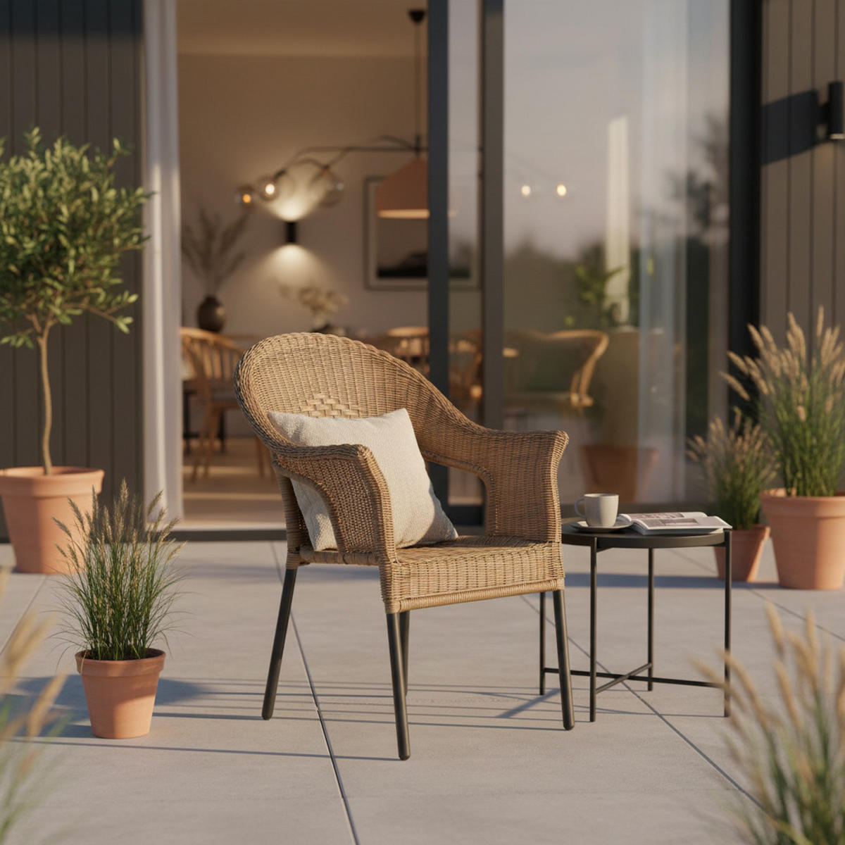 GARTENSESSEL-SET Metall, Kunststoff Graphitfarben, Naturfarben  - Graphitfarben/Naturfarben, ROMANTIK / LANDHAUS, Kunststoff/Metall (67/87/61cm) - Gardenson