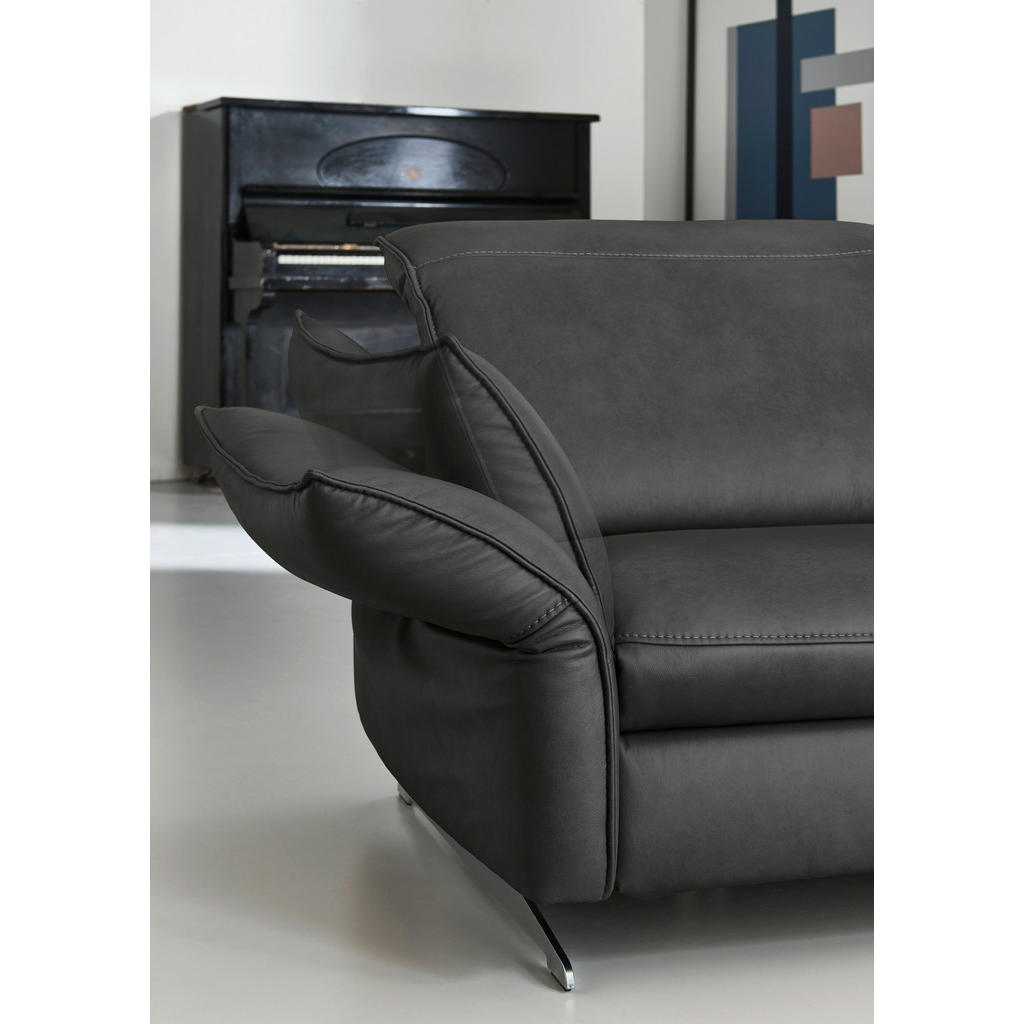Thumbnail - Hukla Ecksofa Valdera, Schwarz, Leder, Echtleder, Semi-Anilinleder, 4-Sitzer, L-Form, 292x258 cm, Goldenes M, Typenauswa...