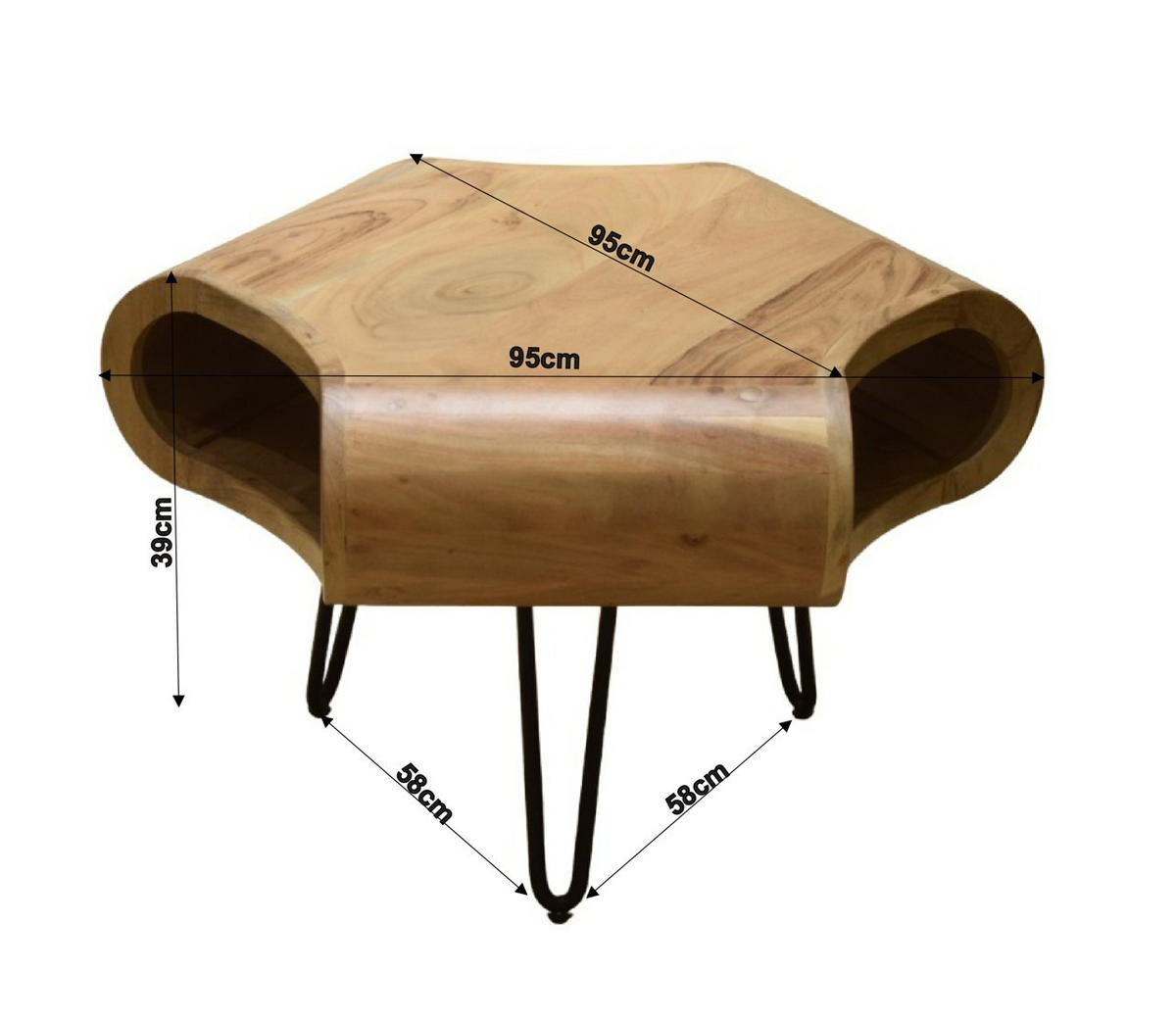 COUCHTISCH Malabo Akazie vollmassiv 95/95/39 cm Freiform Schwarz, Akaziefarben  - Schwarz/Akaziefarben, Design, Holz/Metall (95/95/39cm) - Livetastic