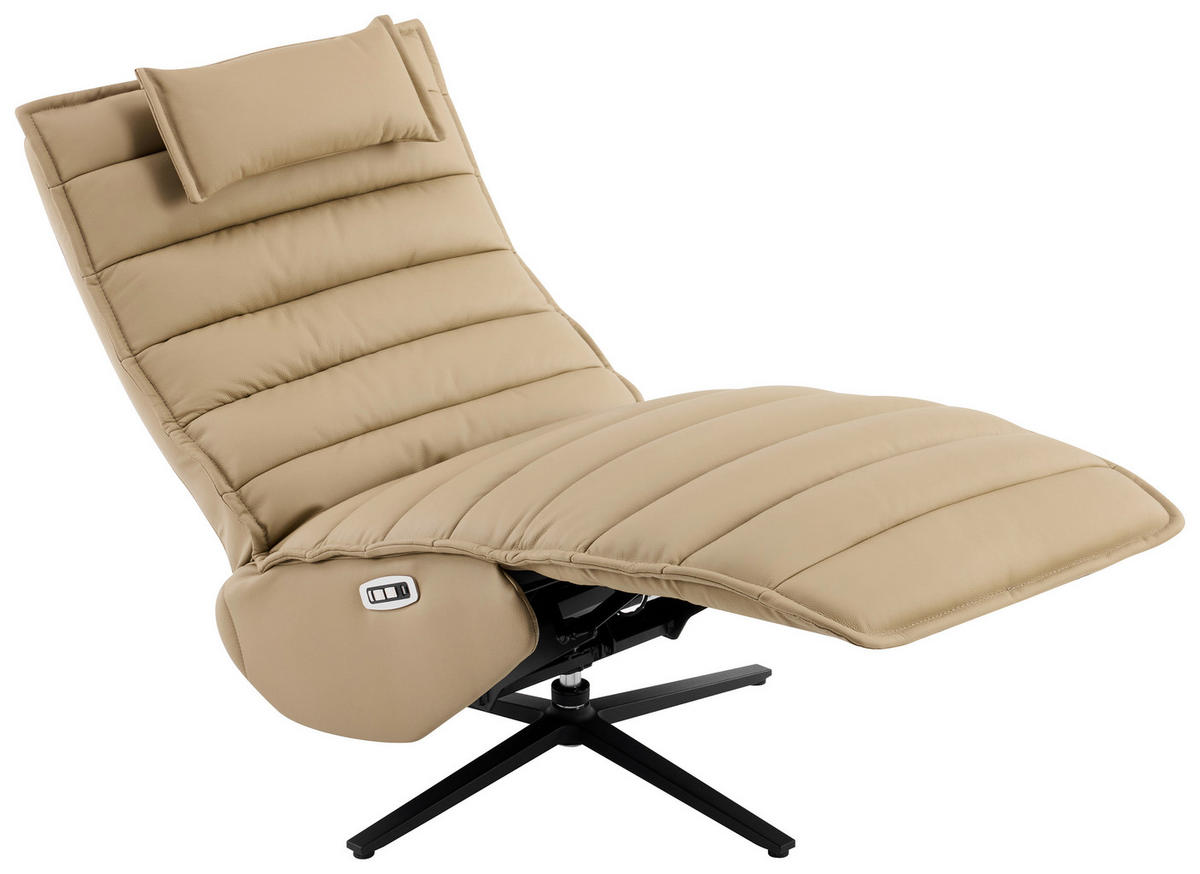 RELAXSESSEL Lederlook Echtleder Relaxfunktion, Fußteilverstellung, Nackenkissen    - Taupe/Schwarz, Design, Leder/Textil (68/108/84cm) - Stylife