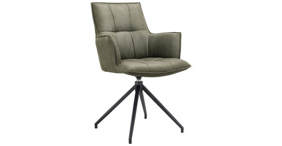 ARMLEHNSTUHL  Typenauswahl, Sitzfläche 360° drehbar, automatische Rückholfunktion Mikrofaser  - Schwarz/Olivgrün, Design, Textil/Metall (59/89,5/63cm) - Novel