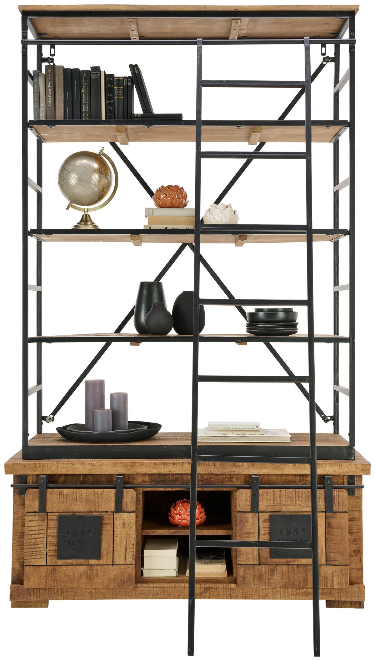 BÜCHERWAND Naturfarben, Schwarz  127/210/45 cm  - Schwarz/Naturfarben, Konventionell, Holz/Metall (127/210/45cm) - Landscape