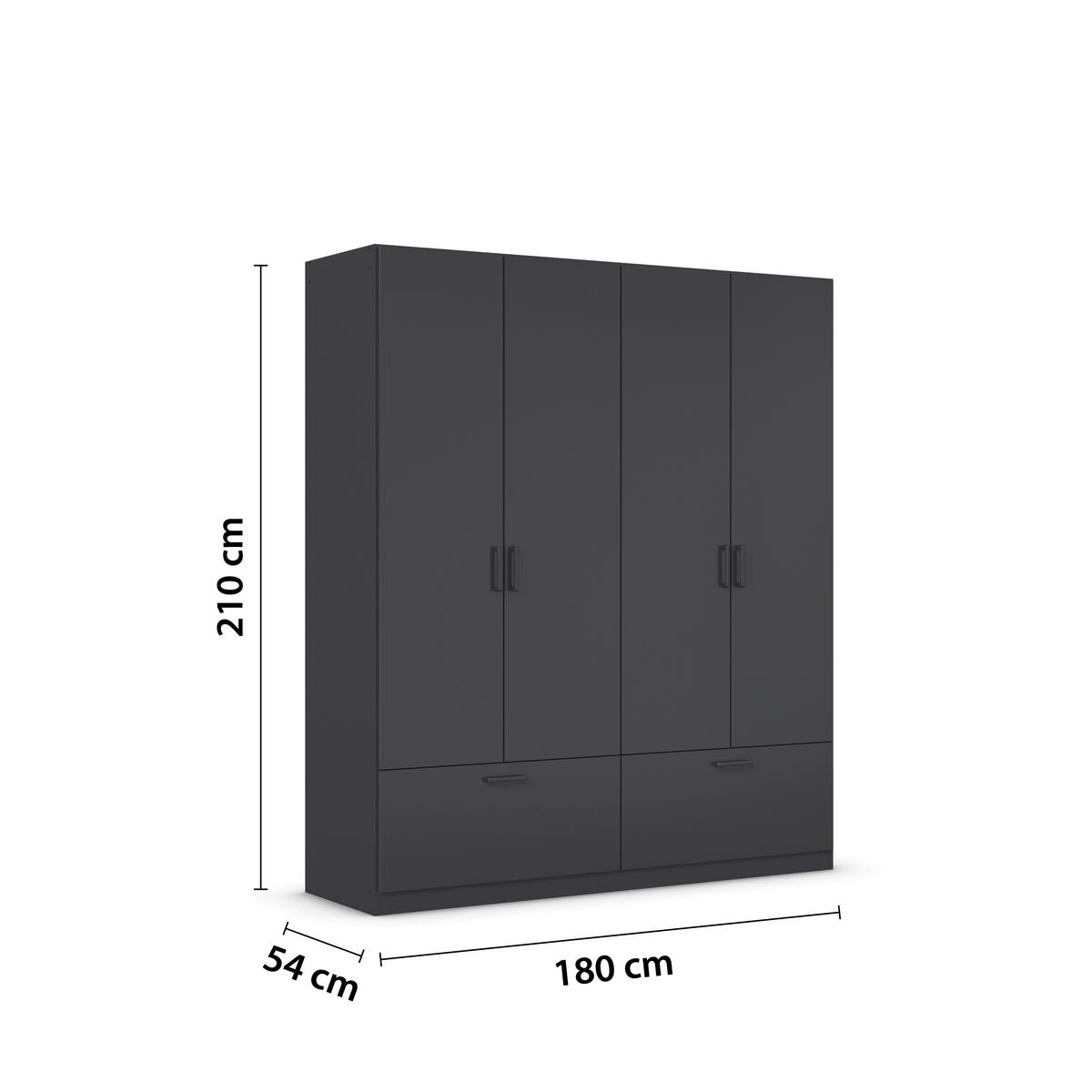 KLEIDERSCHRANK 181/210/54 cm 4-türig Grau  - Grau, Basics, Holzwerkstoff/Metall (181/210/54cm) - Rauch Möbel