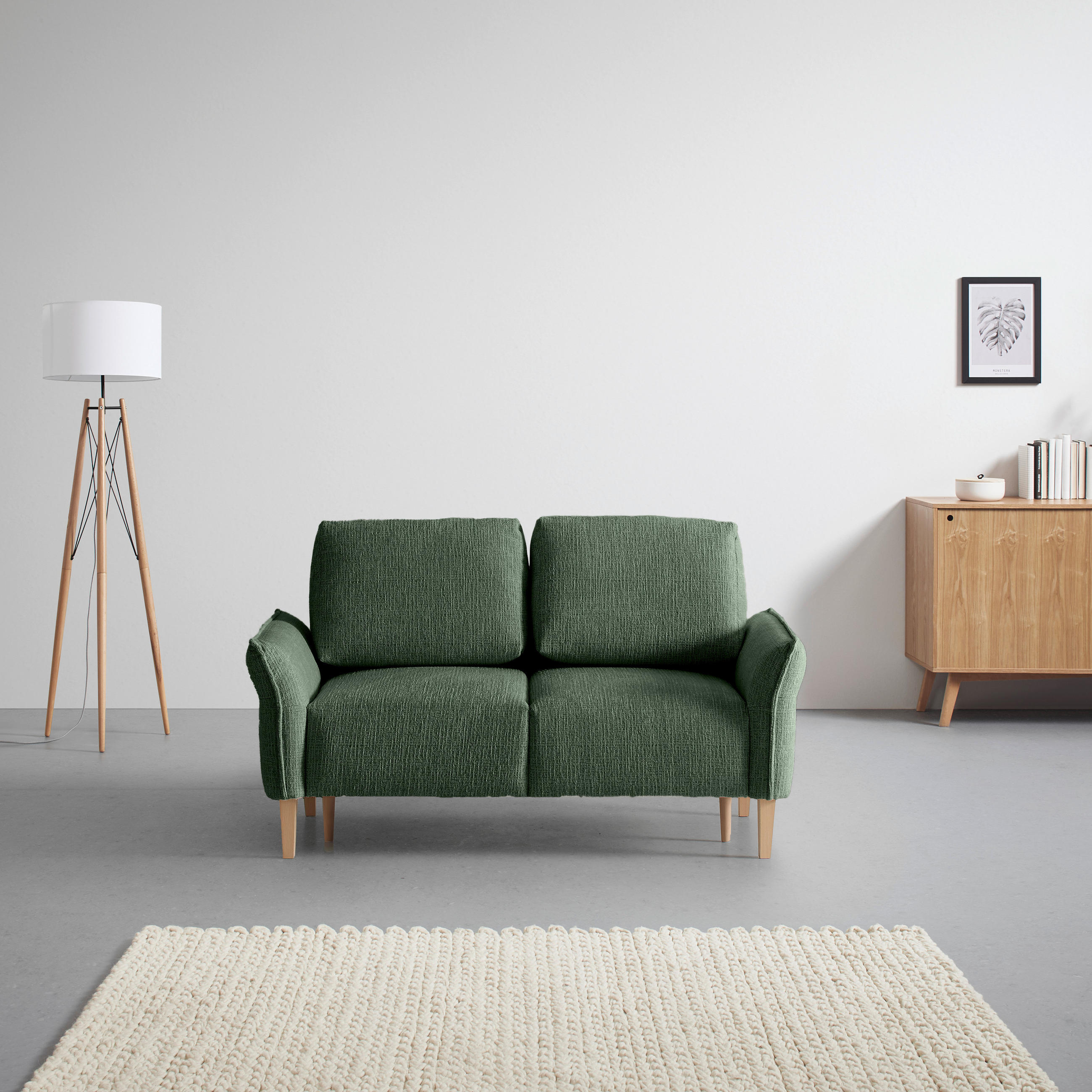2-SITZER-SOFA in Webstoff Dunkelgrün  - Dunkelgrün/Eichefarben, Modern, Holz/Textil (150/85/92cm) - MID.YOU