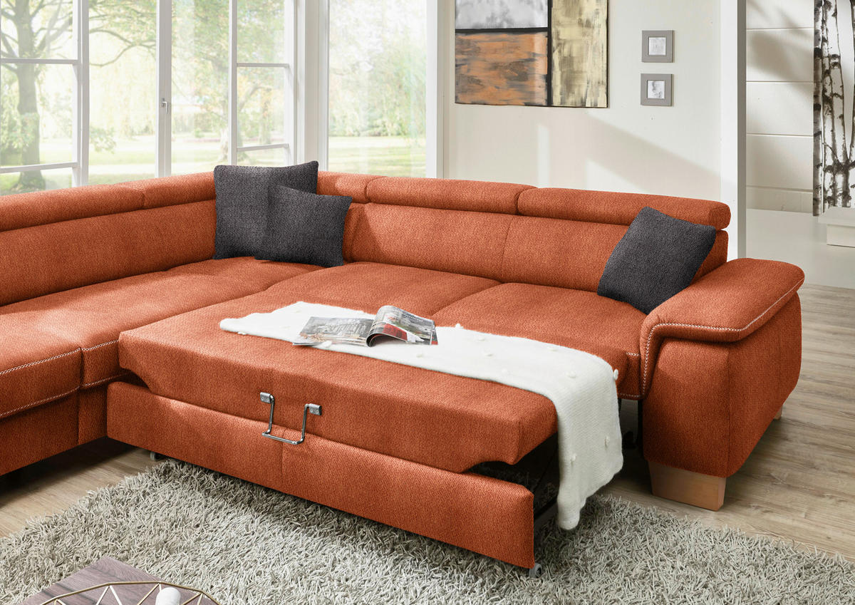 ECKSOFA in Mikrofaser Terracotta  - Eichefarben/Beige, Natur, Holz/Textil (273/226cm) - Beldomo System