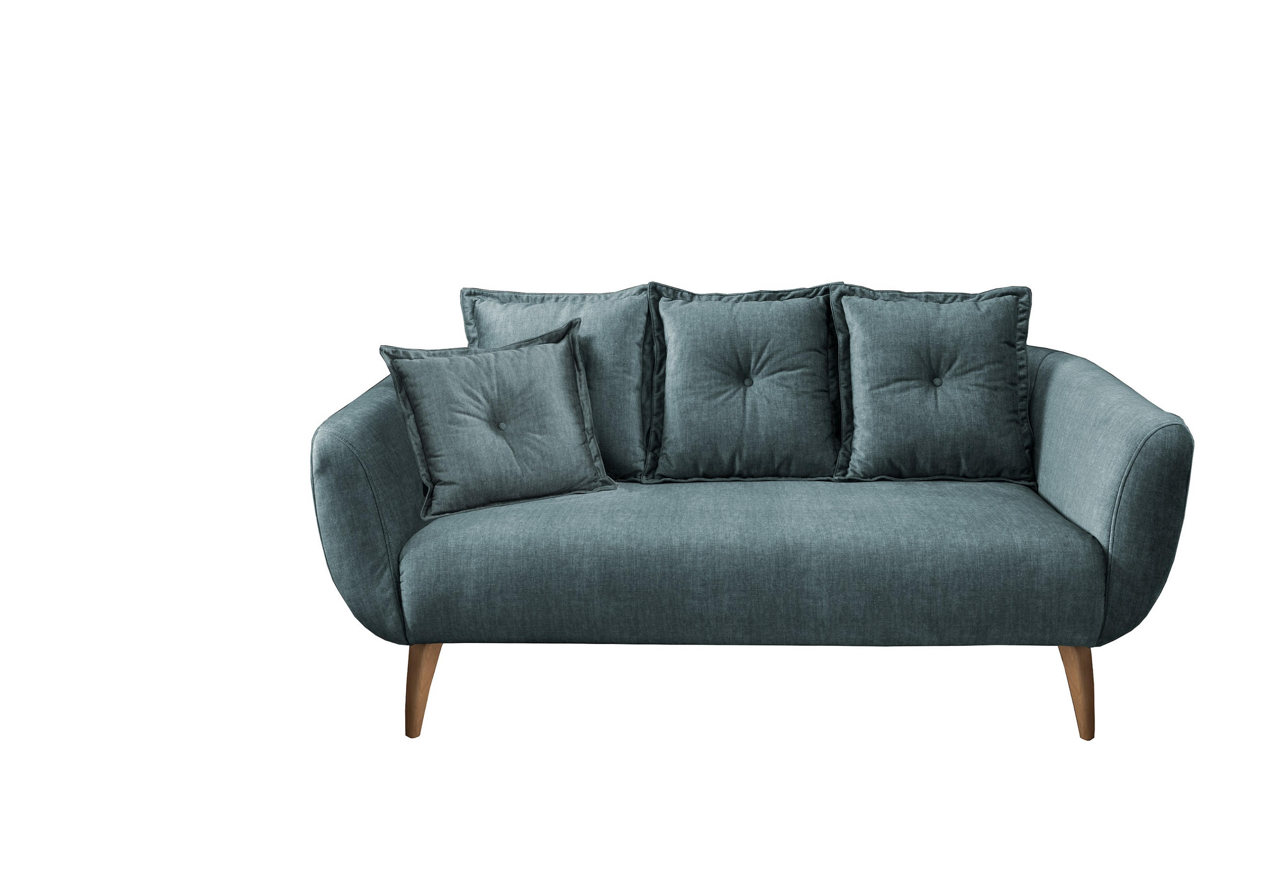 2,5-SITZER Velours Blau  - Blau/Buchefarben, MODERN, Holz/Textil (196/94/103cm) - Livetastic