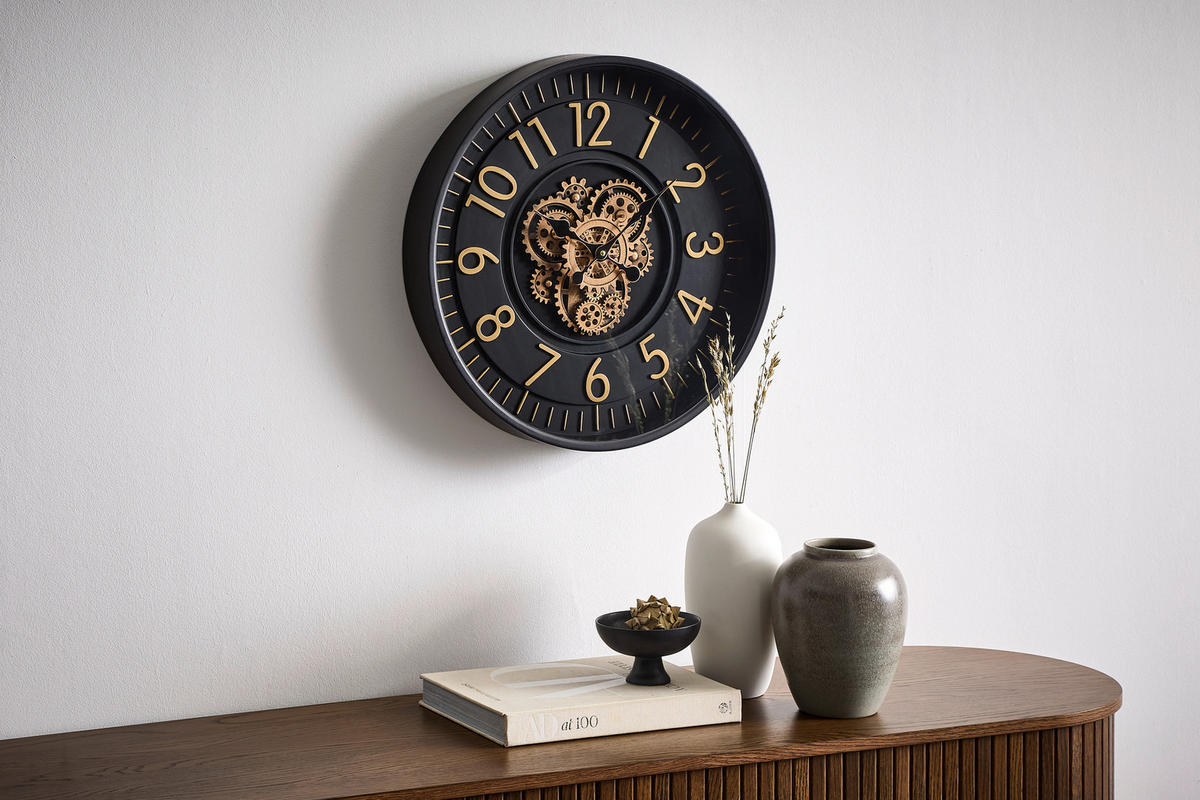 WANDUHR  Schwarz, Goldfarben  - Goldfarben/Schwarz, Trend, Glas/Kunststoff (53/8/53cm) - Landscape