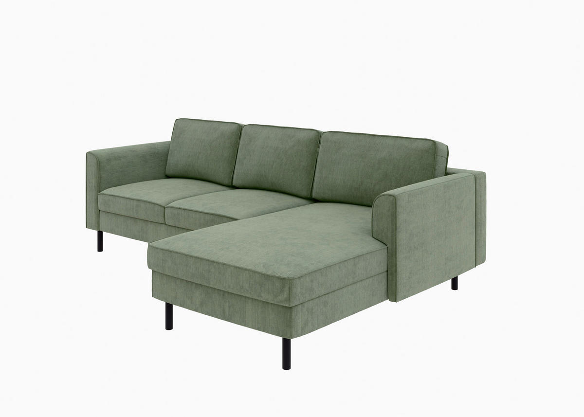 ECKSOFA  in Cord Grün  232/161 cm  - Schwarz/Grün, MODERN, Textil/Metall (232/161cm) - Trendmanufaktur