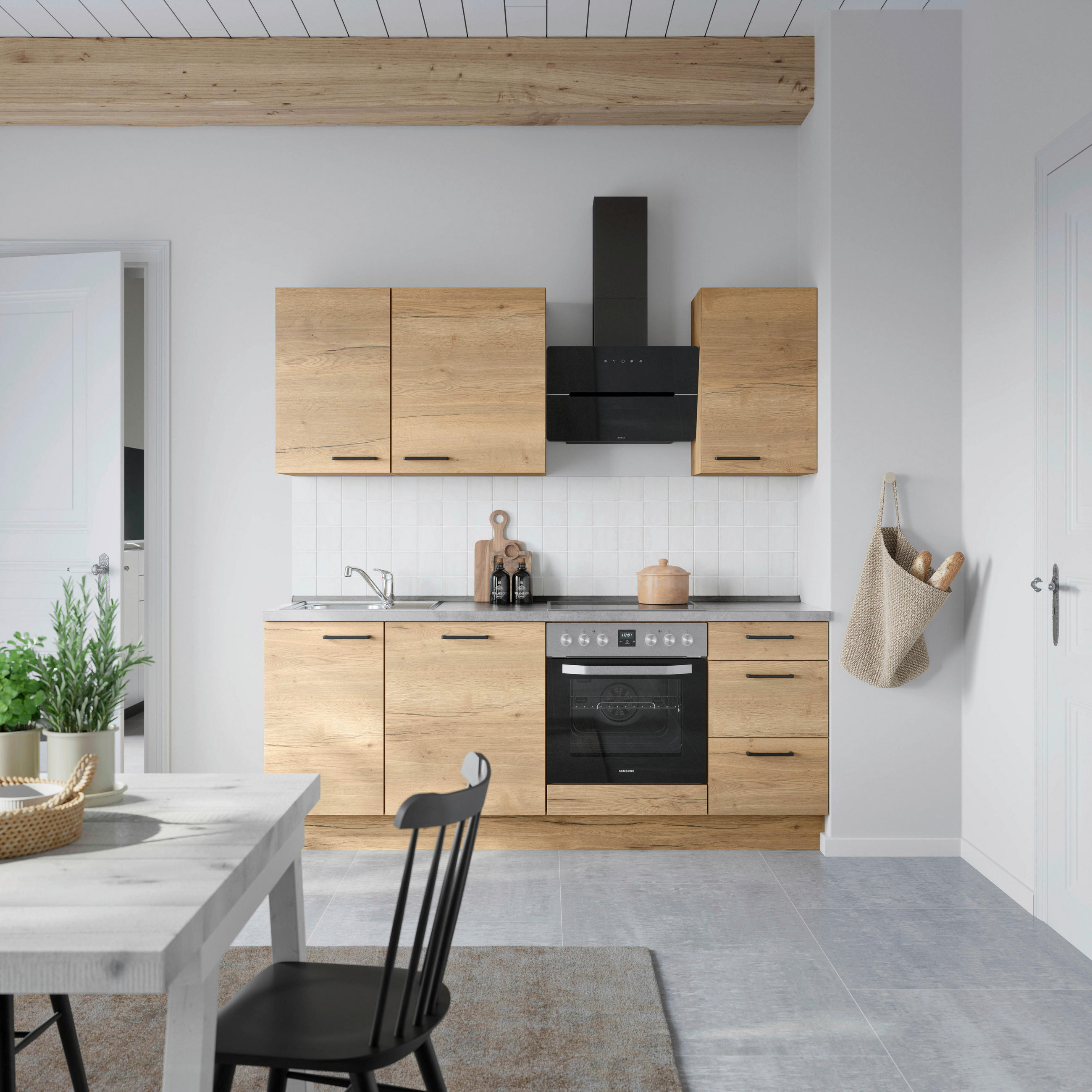 KÜCHENLEERBLOCK 210 cm   in Eichefarben, Schieferfarben  - Schieferfarben/Eichefarben, MODERN, Holzwerkstoff/Metall (210cm) - Nobilia