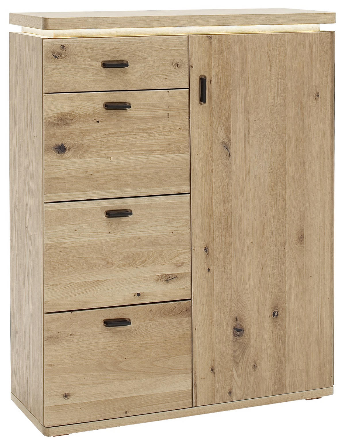 HIGHBOARD Balkeneiche furniert, massiv Eichefarben Beleuchtung