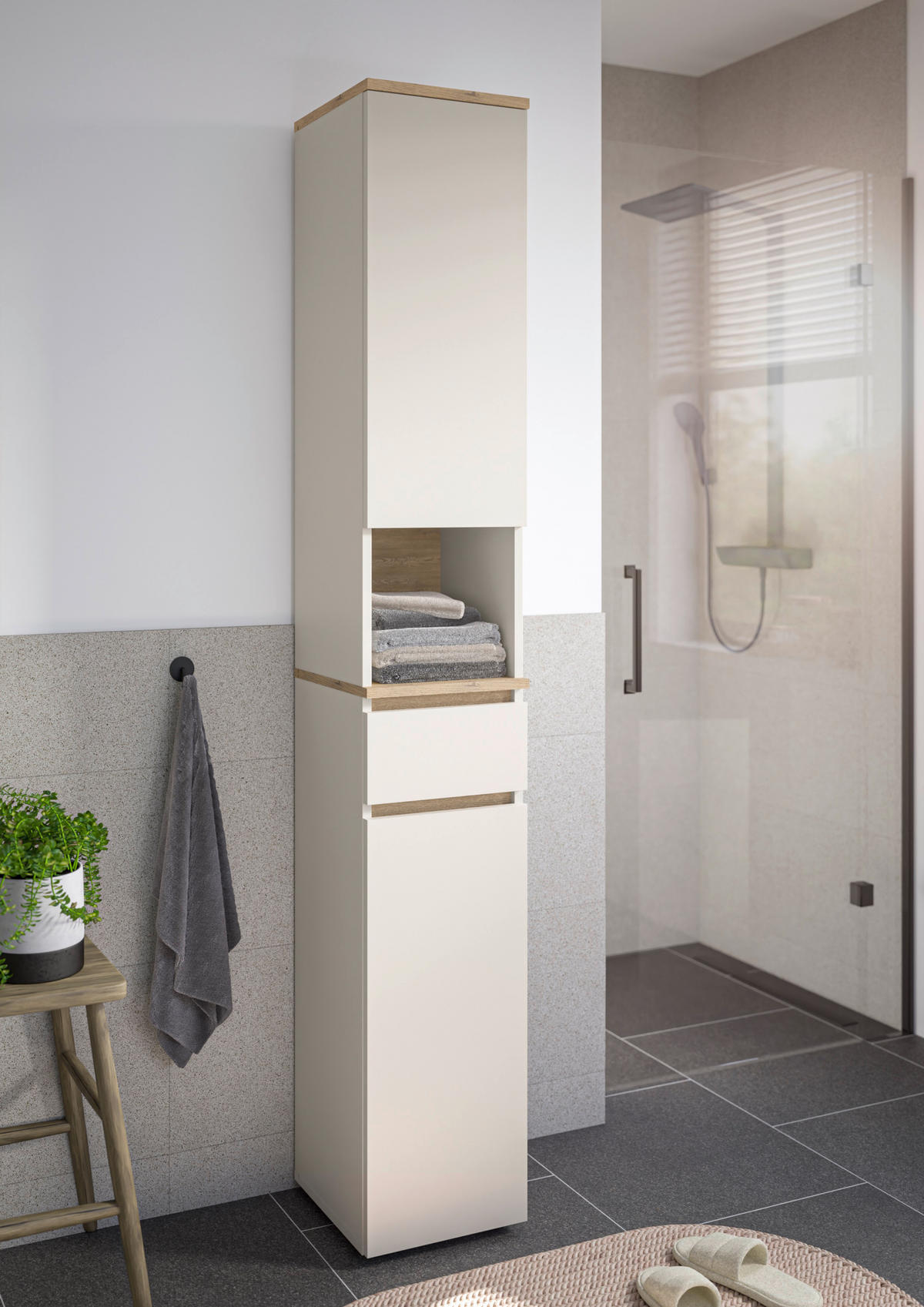 HOCHSCHRANK 30/190/30 cm  - Kaschmir/Eichefarben, Design, Holzwerkstoff/Kunststoff (30/190/30cm) - home24