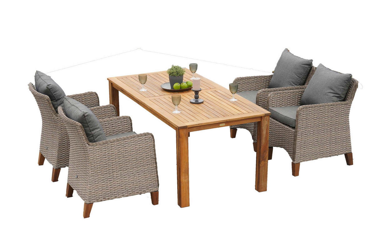 GARTENTISCHGRUPPE Akazie Hartholz Stahl  - Beige/Beigebraun, KONVENTIONELL, Holz/Kunststoff - Gardenson