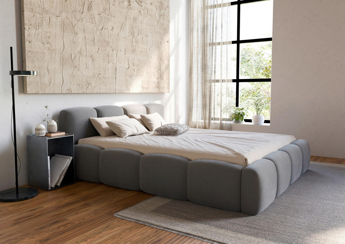 POLSTERBETT Cloudy Bettkasten, Lattenrost 200/200 cm  in Dunkelgrau  - Dunkelgrau/Schwarz, Design, Holz/Textil (200/200cm) - Boxxx
