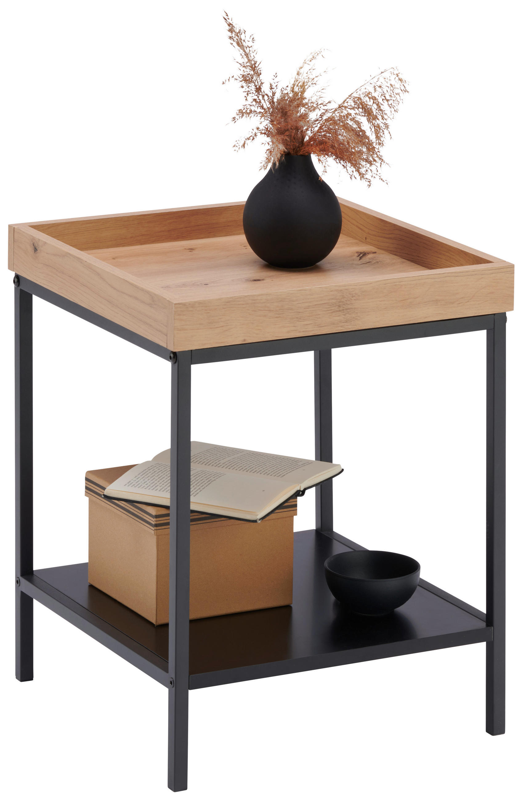 BEISTELLTISCH 40/40/50 cm Schwarz, Eichefarben quadratisch  - Eichefarben/Schwarz, Basics, Holzwerkstoff/Metall (40/40/50cm) - Xora