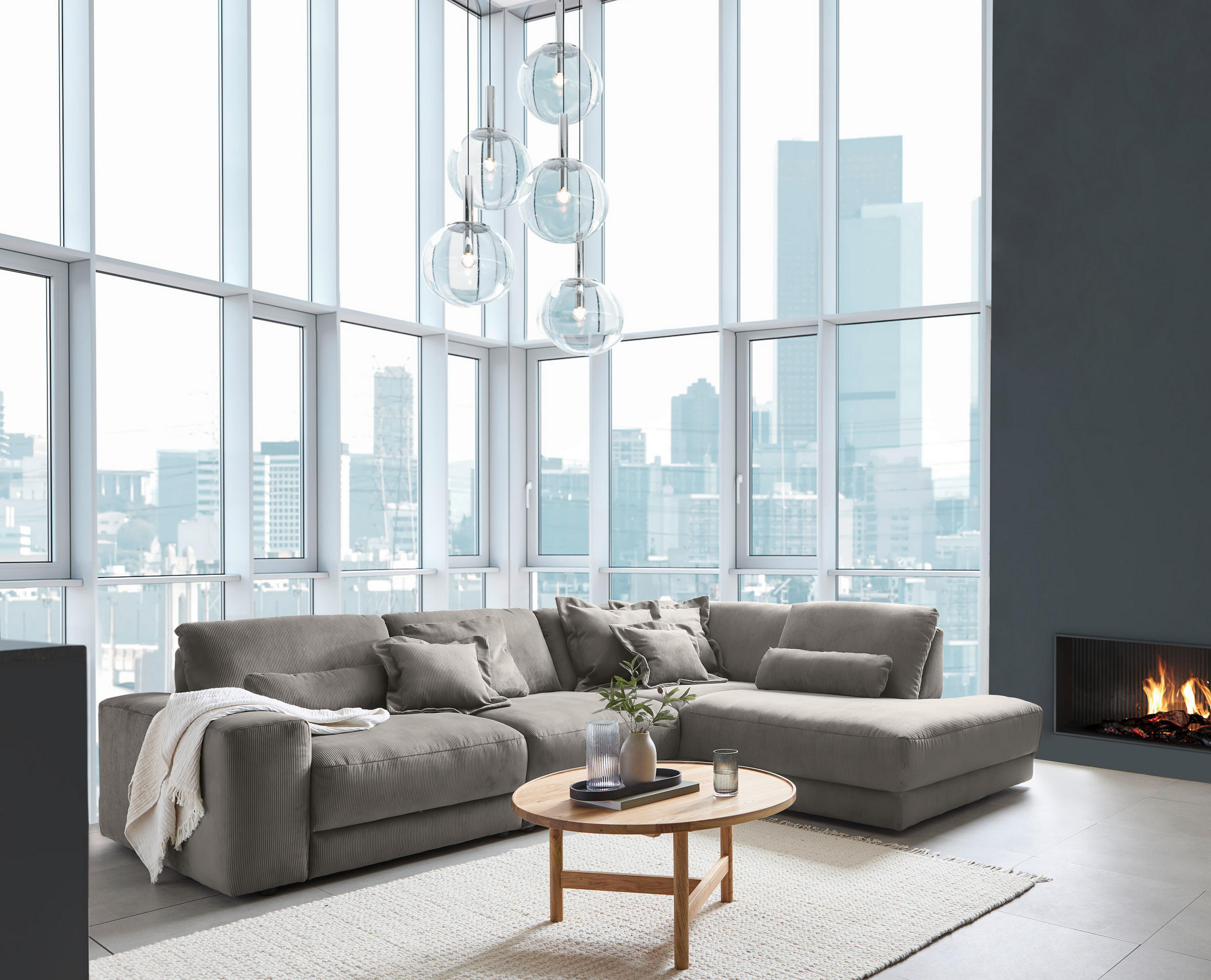 ECKSOFA in Feincord Grau  - Schwarz/Grau, Design, Kunststoff/Textil (316/242cm) - Niels Andersson
