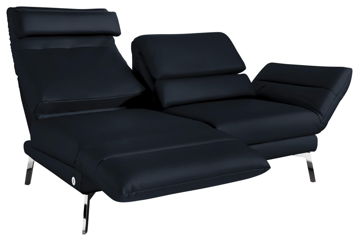 2-SITZER-SOFA Echtleder Dunkelblau  - Chromfarben/Dunkelblau, Design, Leder/Metall (178-226/82/96-177cm) - Dieter Knoll