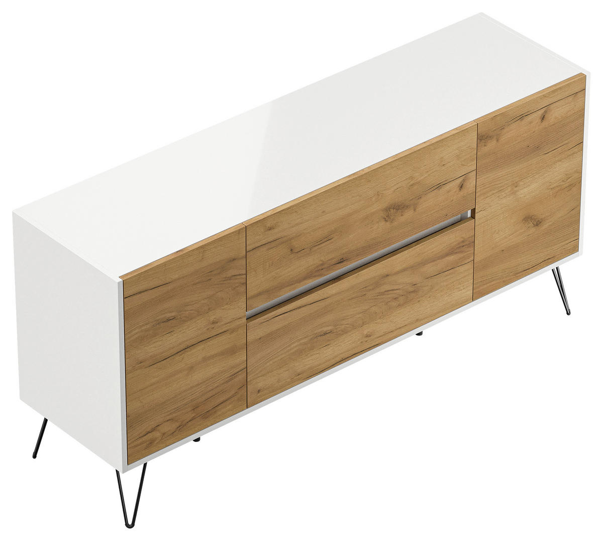 SIDEBOARD Posseik Industrial  in 155/75,8/42 cm  - Eichefarben/Weiß Hochglanz, Design, Holzwerkstoff/Metall (155/75,8/42cm) - P & B