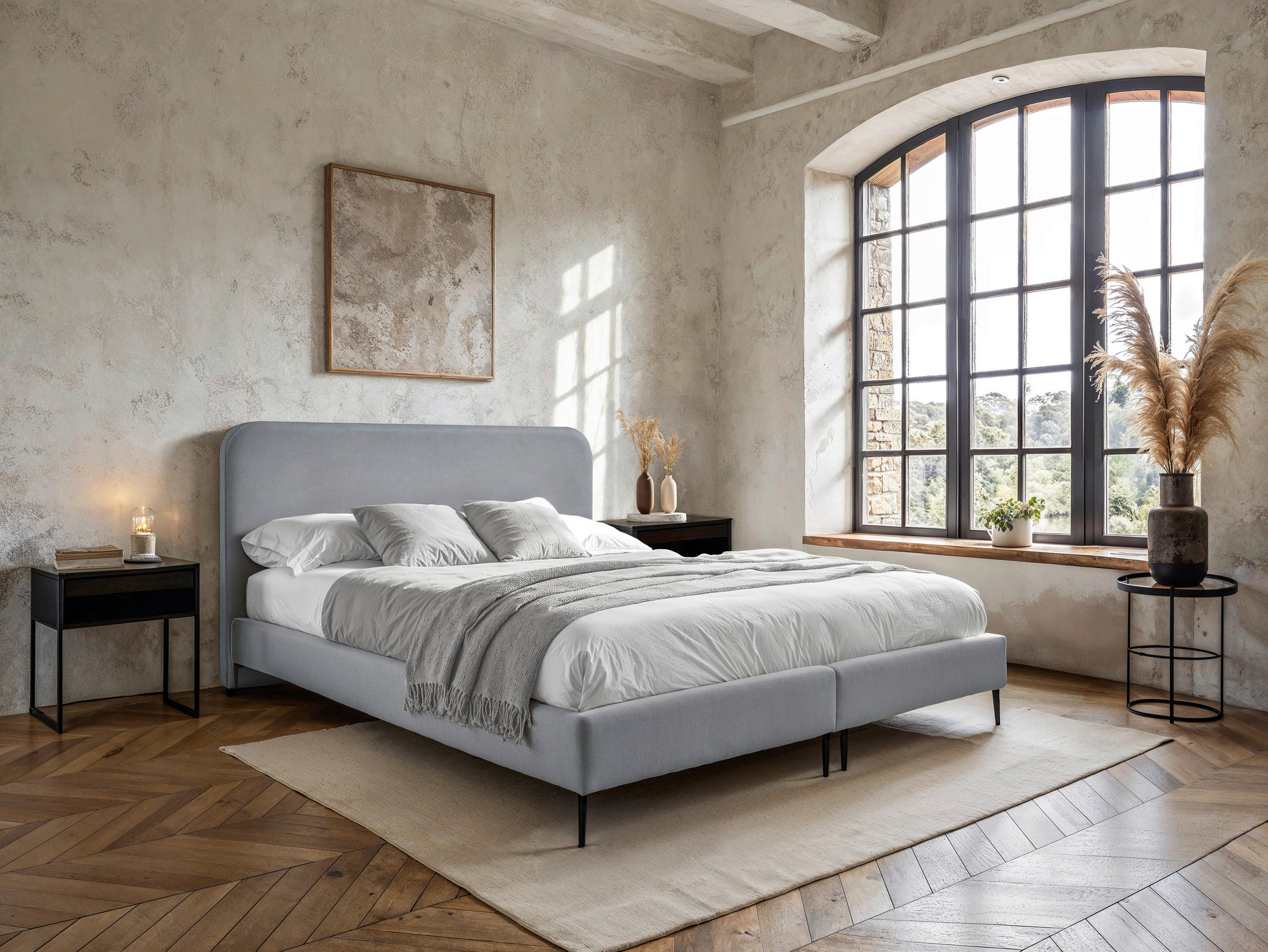 BOXSPRINGBETT 180/210 cm,  in Hellgrau, Matratze, Topper, H2 = mittel  - Hellgrau/Schwarz, MODERN, Holzwerkstoff/Textil (180/210cm) - MID.YOU
