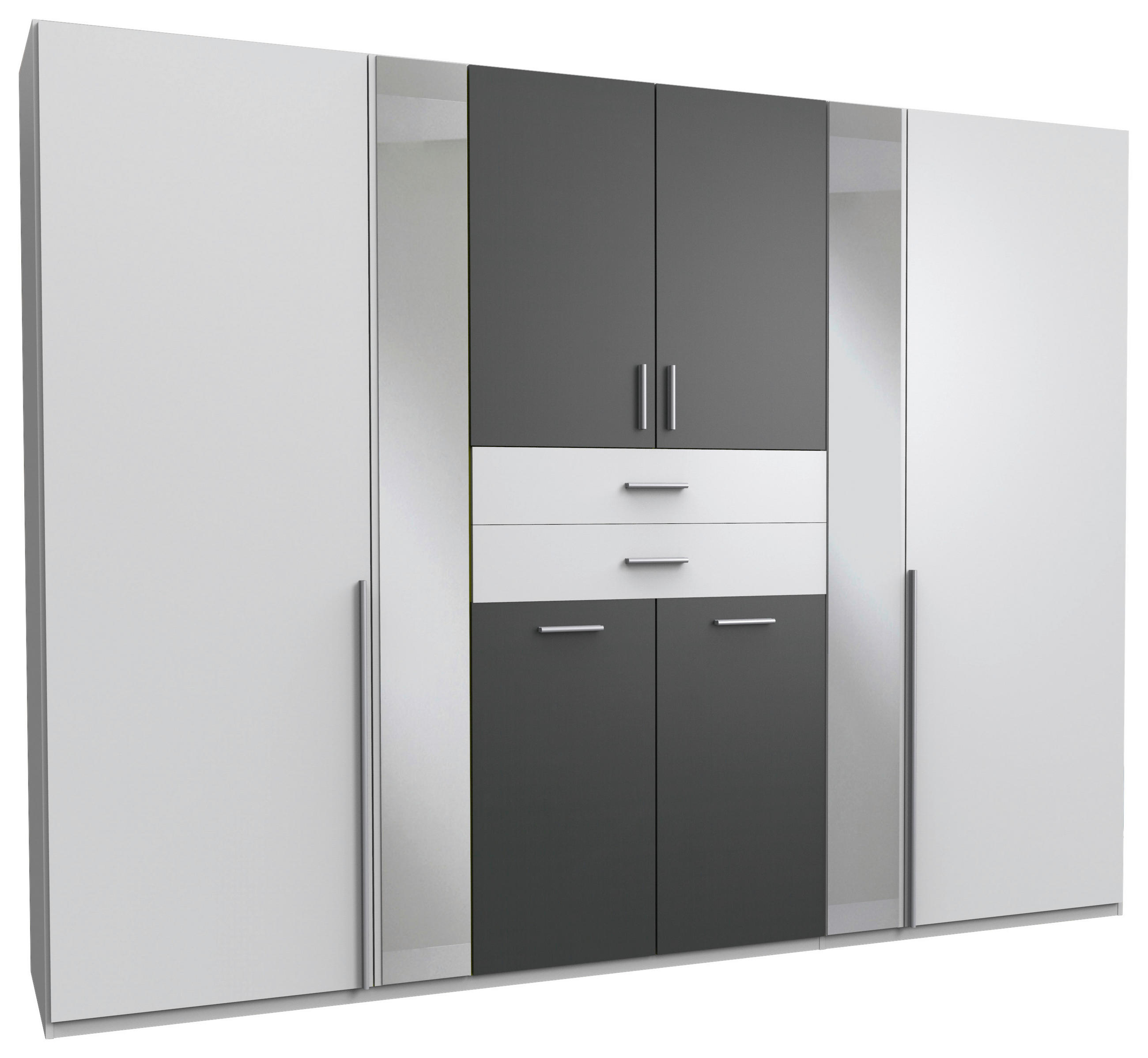 KLEIDERSCHRANK 270/208/58 cm,  in Graphitfarben, Weiß, 8-türig  - Alufarben/Graphitfarben, KONVENTIONELL, Glas/Holzwerkstoff (270/208/58cm) - Carryhome