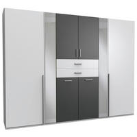 KLEIDERSCHRANK 270/208/58 cm,  in Graphitfarben, Weiß, 8-türig  - Alufarben/Graphitfarben, KONVENTIONELL, Glas/Holzwerkstoff (270/208/58cm) - Carryhome