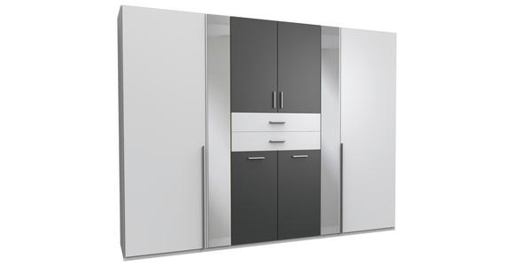 KLEIDERSCHRANK 270/208/58 cm,  in Graphitfarben, Weiß, 8-türig  - Alufarben/Graphitfarben, KONVENTIONELL, Glas/Holzwerkstoff (270/208/58cm) - Carryhome