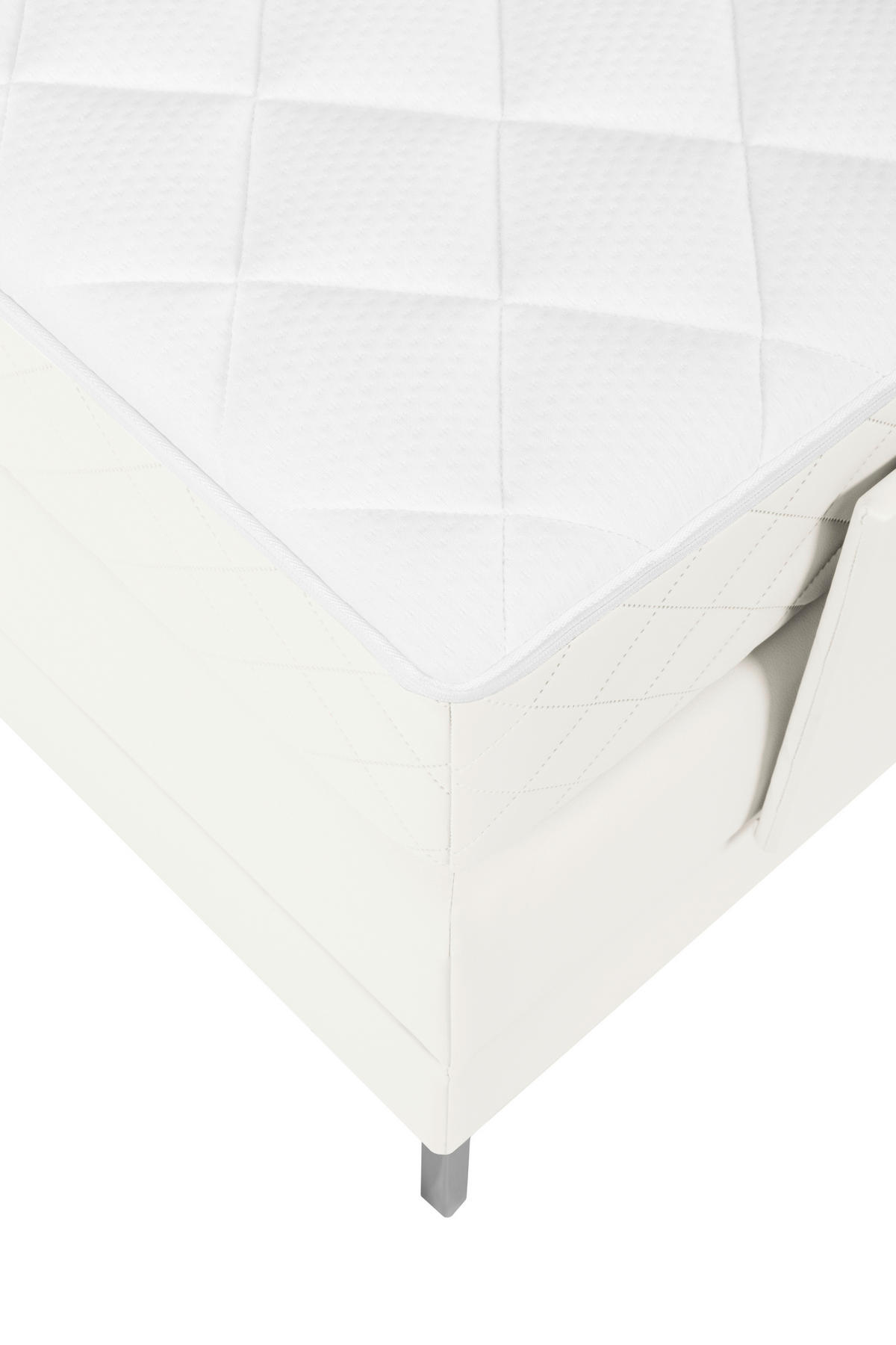 BOXSPRINGBETT 180/200 cm  in Weiss  - Weiss/Alufarben, Design, Textil/Metall (180/200cm) - Welnova