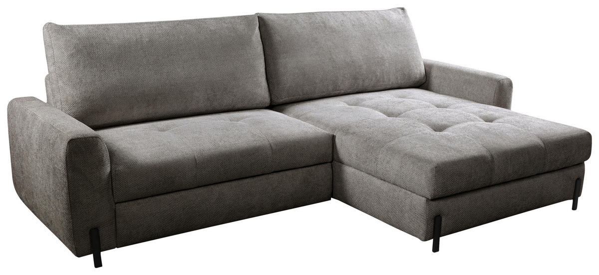 ECKSOFA in Struktur Graubraun  - Graubraun/Schwarz, Design, Textil/Metall (265/162cm) - MID.YOU