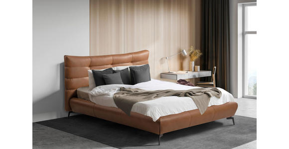 POLSTERBETT 180/200 cm,  in Cognac, gepolstertes Kopfteil,  - Cognac/Schwarz, Design, Leder/Metall (180/200cm) - Esposa