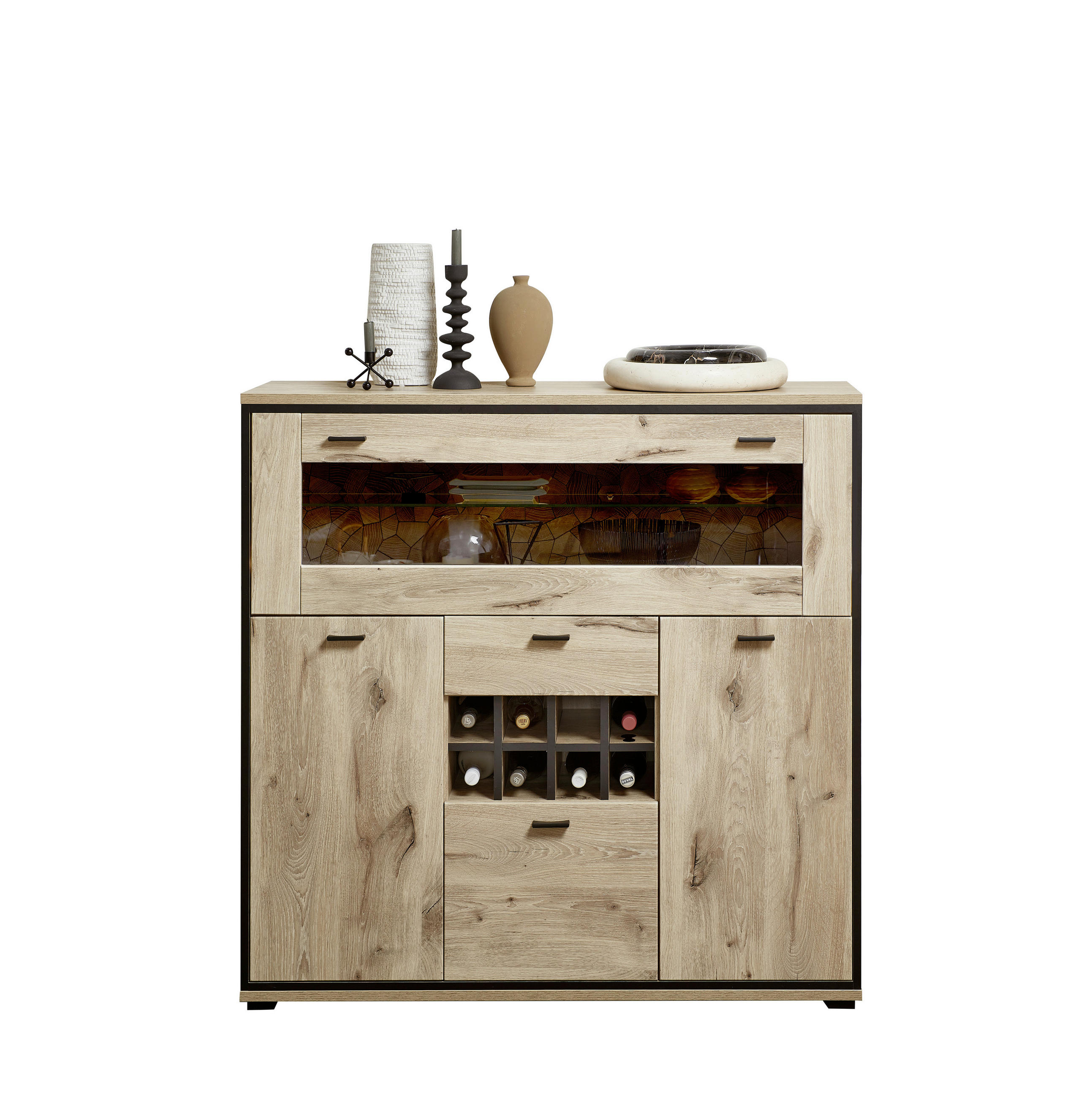 HIGHBOARD  in 125/125/40 cm  - Eichefarben/Schwarz, KONVENTIONELL, Glas/Holzwerkstoff (125/125/40cm) - Livetastic