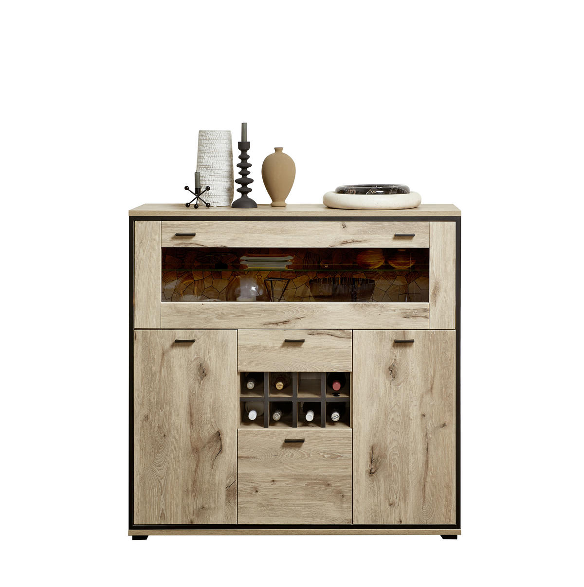 HIGHBOARD  in 125/125/40 cm  - Eichefarben/Schwarz, KONVENTIONELL, Glas/Holzwerkstoff (125/125/40cm) - Livetastic