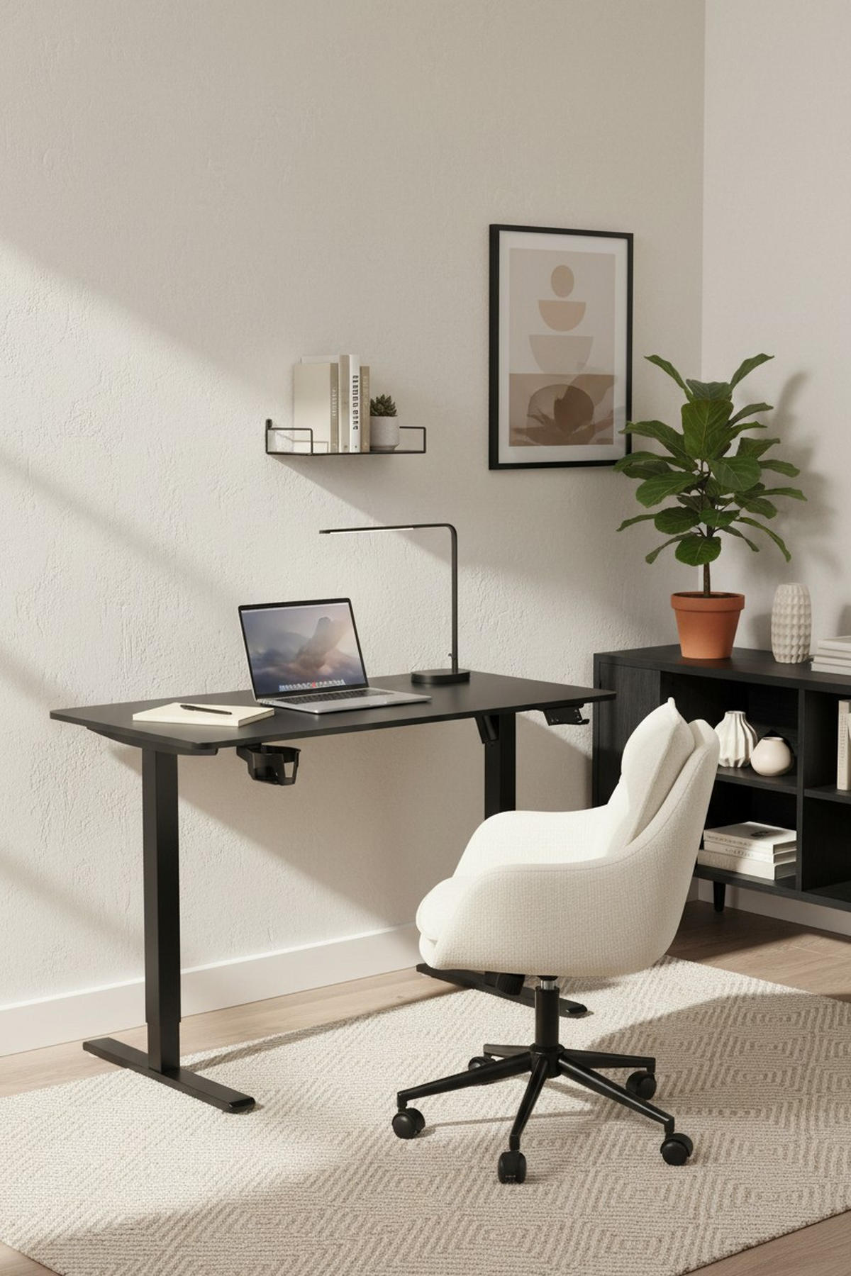 SCHREIBTISCH 120/60/70-115 cm Schwarz elektrisch höhenverstellbar  - Schwarz, MODERN, Holzwerkstoff/Kunststoff (120/60/70-115cm) - Livetastic