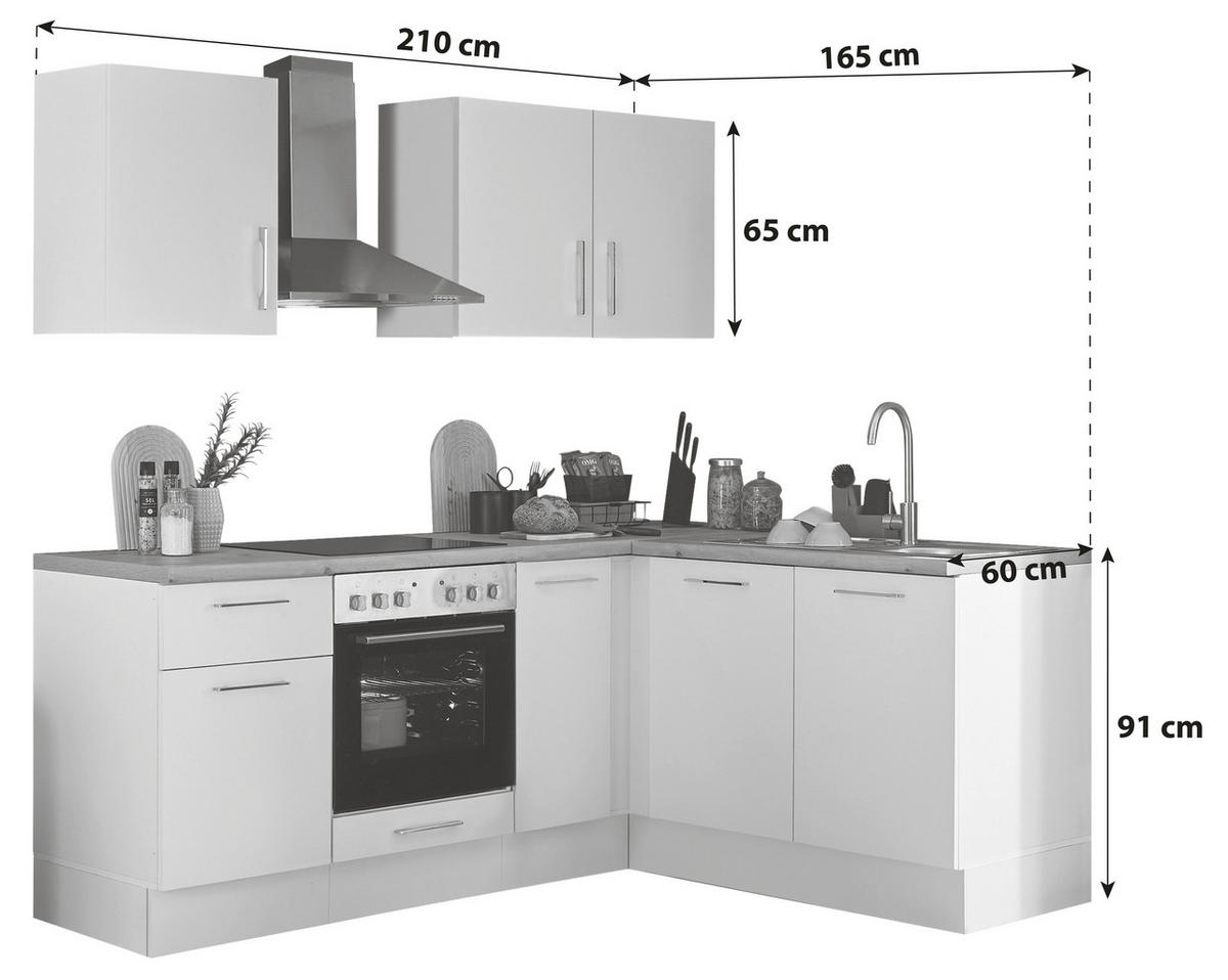 ECKKÜCHE 210/165 cm  in Schwarz, Eiche Artisan  - Schwarz/Eiche Artisan, Basics, Holzwerkstoff/Metall (210/165cm) - MID.YOU