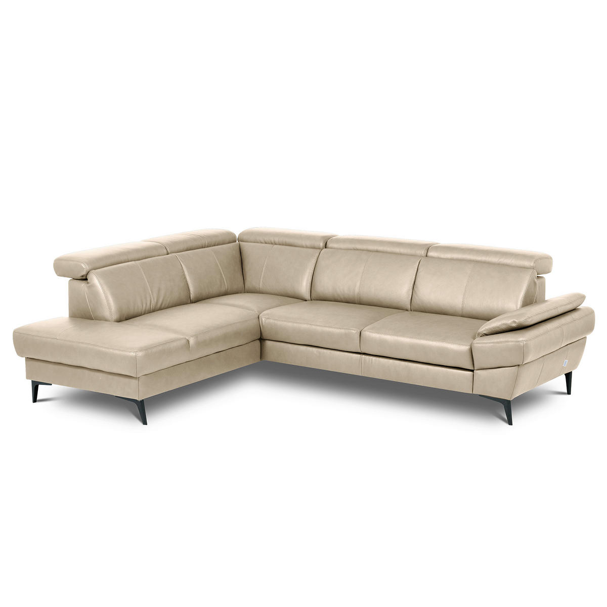 ECKSOFA Grau Echtleder Lederlook Bettkasten, Schlaffunktion, Rücken echt, Armteilverstellung, Kopfteilverstellung  - Schwarz/Grau, Design, Leder/Textil (211/264cm) - Livetastic