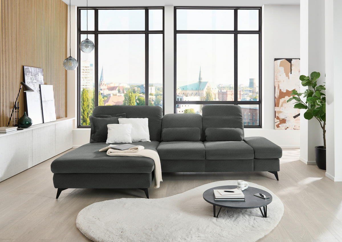 ECKSOFA  in Chenille Grau  198/288 cm  - Schwarz/Grau, Design, Textil/Metall (198/288cm) - Beldomo Style