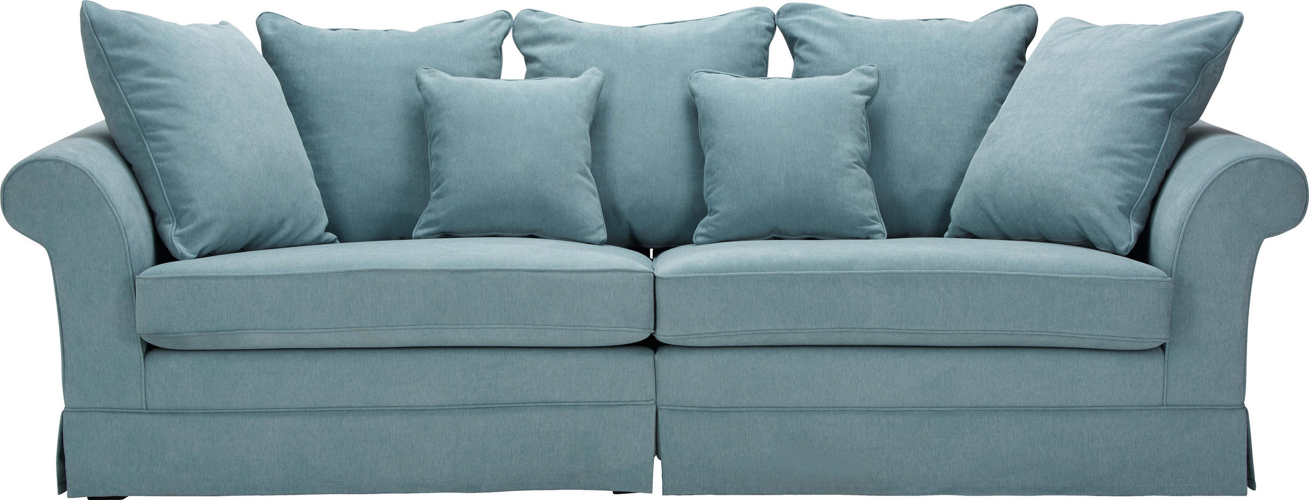 BIGSOFA in Flachgewebe Hellblau  - Dunkelbraun/Hellblau, Trend, Holz/Textil (264/70/111cm) - MID.YOU