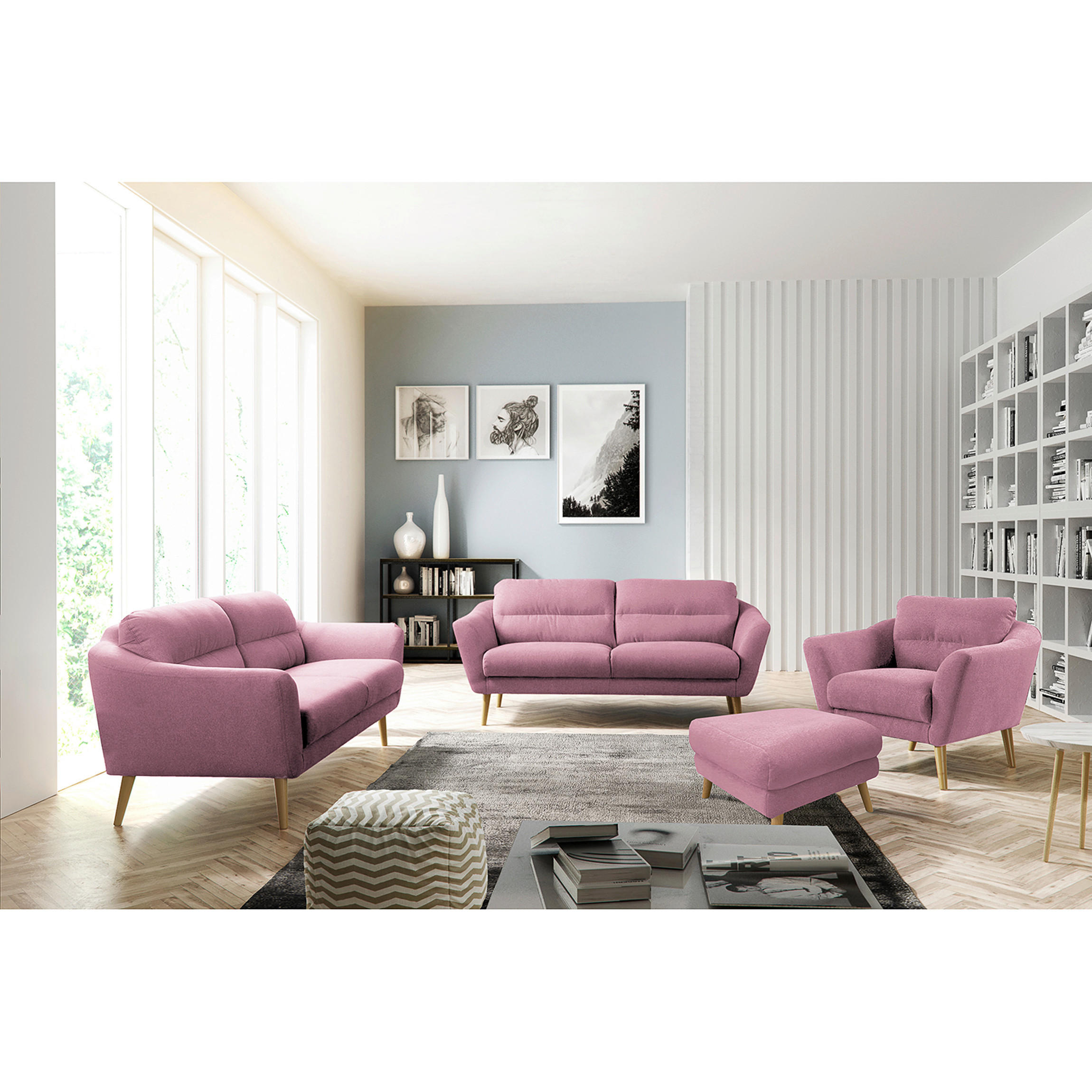 HOCKER in Textil Rosa  - Buchefarben/Rosa, Design, Holz/Textil (43/18/15cm) - Livetastic