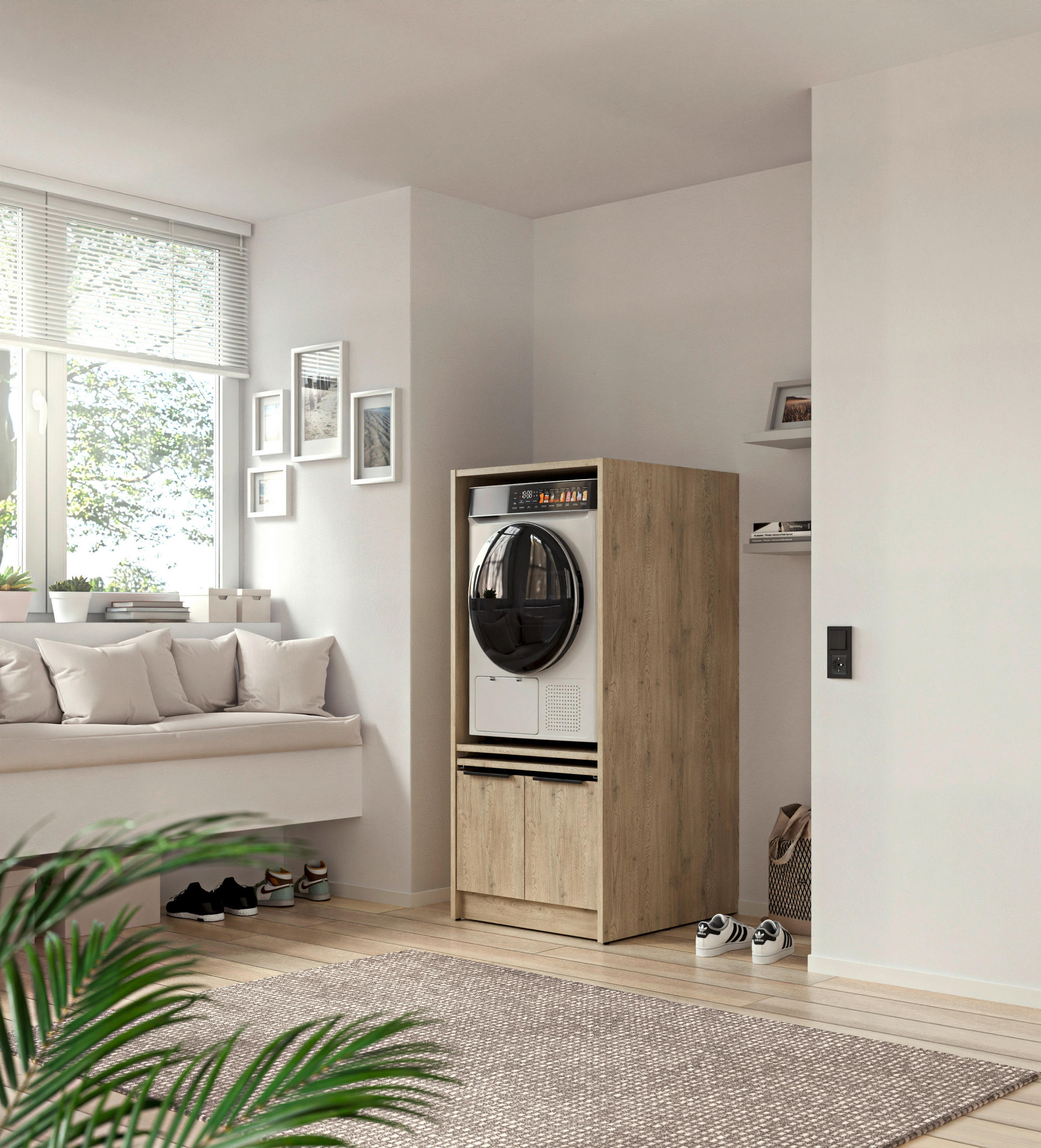 WASCHMASCHINENSCHRANK 70/150/68 cm  in Eichefarben  - Eichefarben/Schwarz, Basics, Holzwerkstoff/Kunststoff (70/150/68cm) - MID.YOU