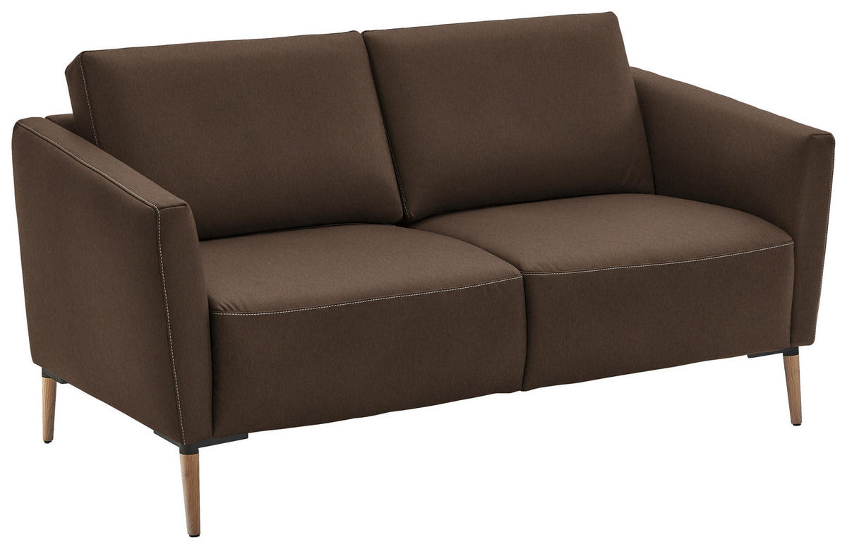 2-SITZER-SOFA  in Echtleder Braun   - Eichefarben/Beige, Natur, Leder/Holz (182/86/87cm) - Valnatura