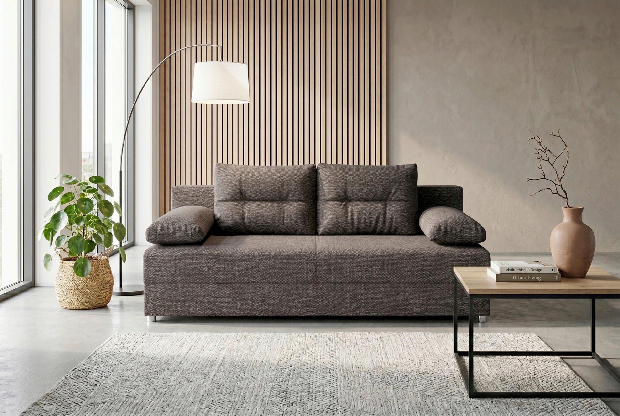 SCHLAFSOFA ZOE Braun  inkl. Rückenkissen, Armlehnenkissen  - Chromfarben/Schwarz, Design, Kunststoff/Textil (190/80/75cm) - P & B