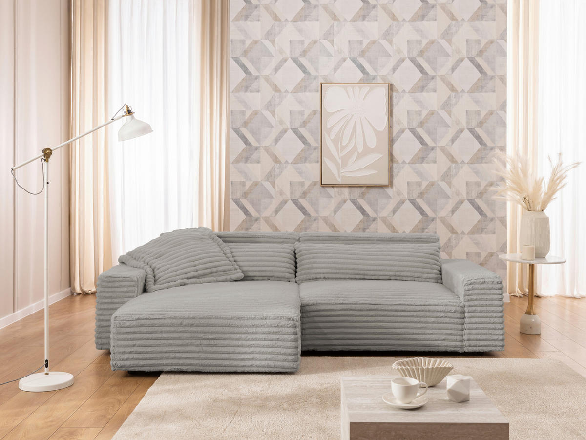 ECKSOFA Cord Grau  - Schwarz/Grau, Design, Kunststoff/Textil (251/142cm) - P & B