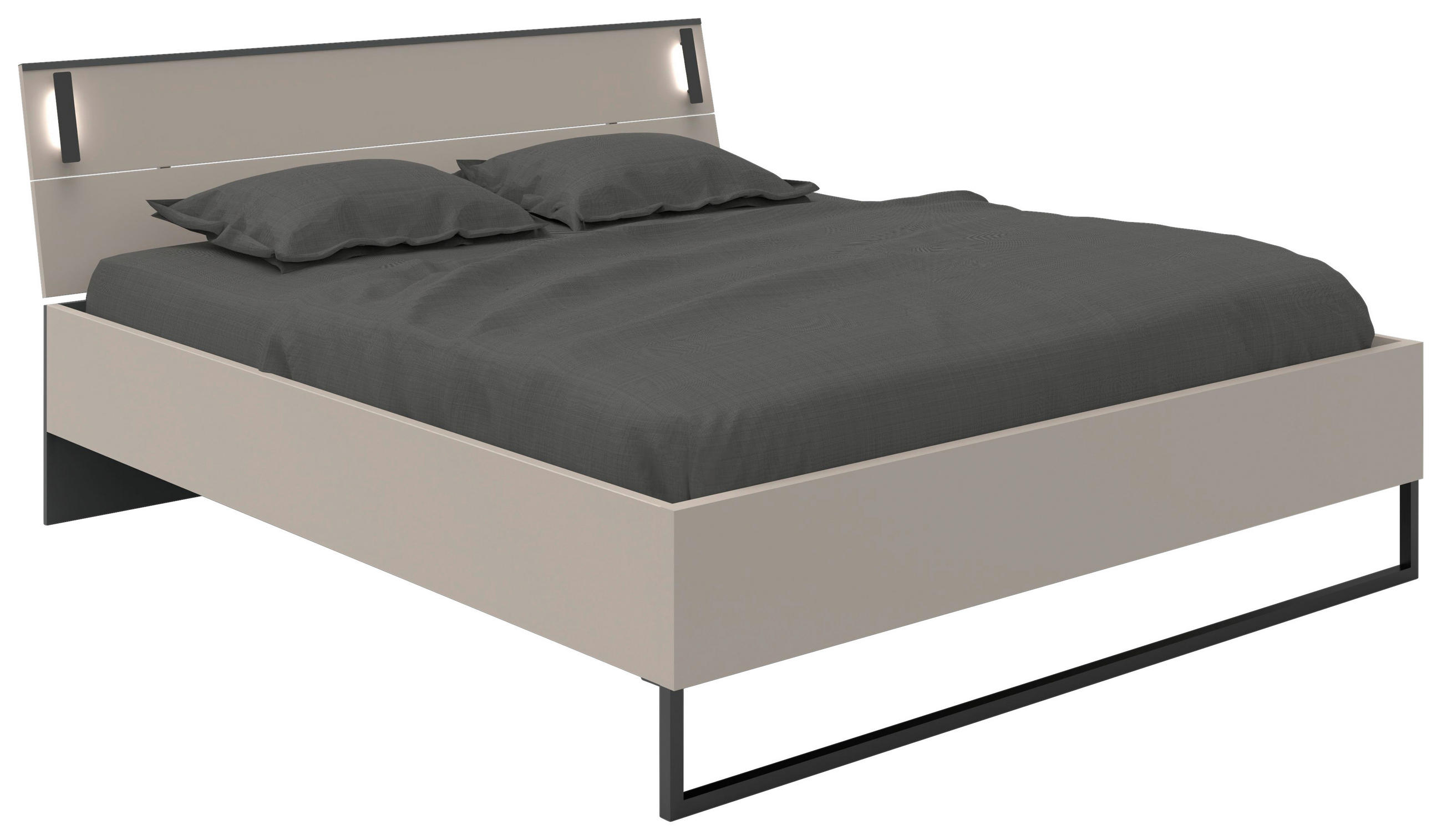 BETT 180/200 cm,  in Graphitfarben, Sahara, Beleuchtung,  - Schwarz/Graphitfarben, Design, Metall (180/200cm) - Carryhome